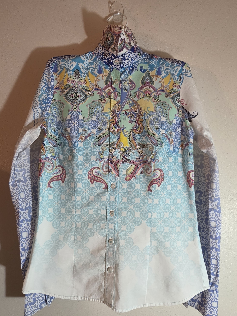Eterna Women's Paisley Print Blouse in Light Blue and White